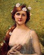 Jules Joseph Lefebvre Young Woman with Morning Glories in Her Hair oil painting picture wholesale